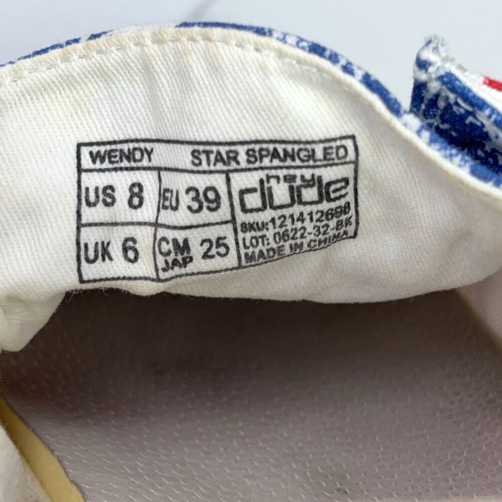 RARE Hey Dude Wendy Star Spangled USA Womens Size US 8 EUR 39 Boat Shoes - Picture 6 of 7